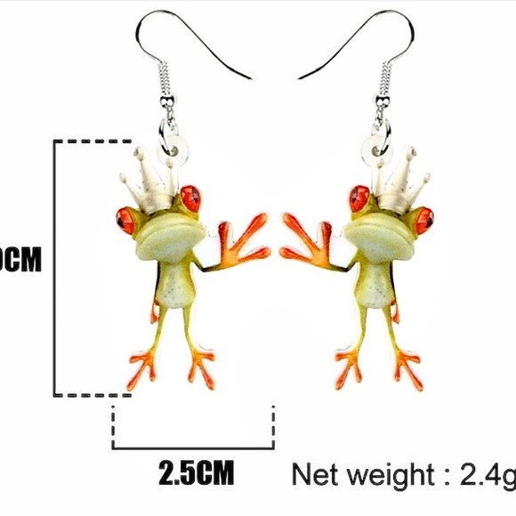 Prince Crown Frog Earrings Drop Dangle Big Long Cute Animal Jewelry For Women - Picture 4 of 5